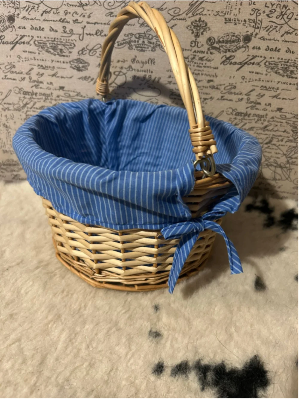 Unbranded Decorative Wicker Basket with Airplane Print, One Size, Blue/Beige